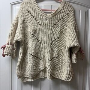 POL Cream V-Neck Knit Sweater